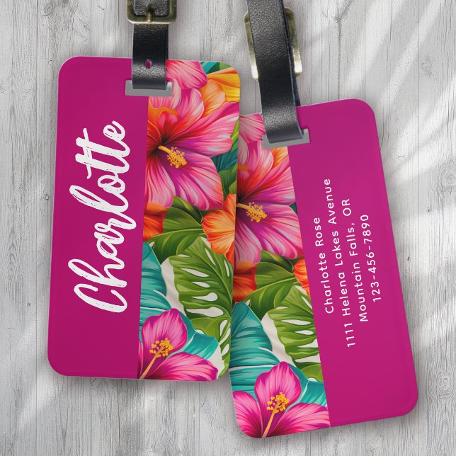 Tropical Floral Hibiscus Monogram Luggage Tag (Creator Uploaded)