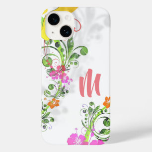 Tropical floral hibiscus pink green yellow white Case-Mate iPhone 14 case