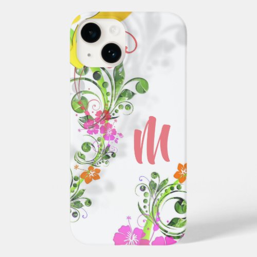 Tropical floral hibiscus pink green yellow white  Case_Mate iPhone 14 case
