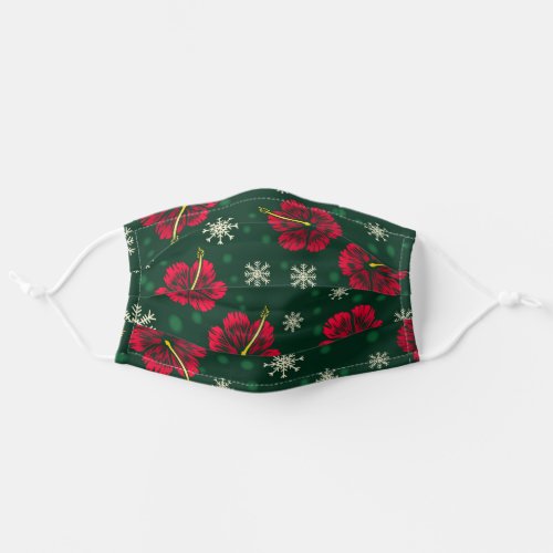 Tropical Floral Hibiscus Snowflakes Christmas   Adult Cloth Face Mask