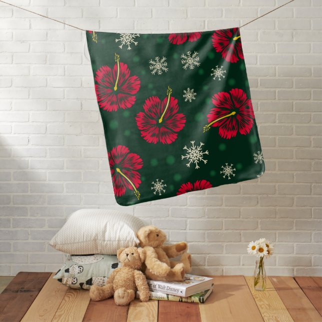 Tropical Floral Hibiscus Snowflakes Christmas |  Baby Blanket (In Situ)