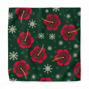 Tropical Floral Hibiscus Snowflakes Christmas    Bandana