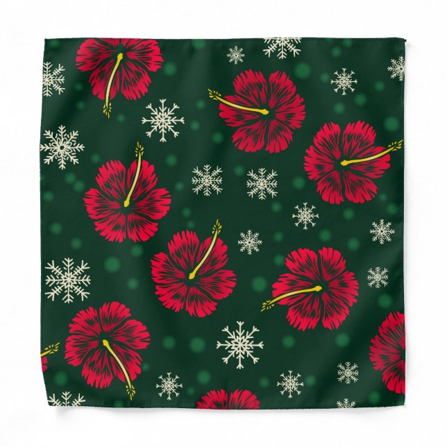 Tropical Floral Hibiscus Snowflakes Christmas |  Bandana (Front)