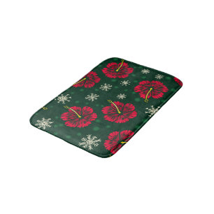 Tropical Floral Hibiscus Snowflakes Christmas Bath Mat