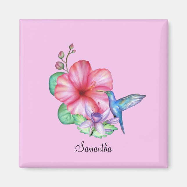 Tropical Floral Hummingbird Personalized Magnet (Front)