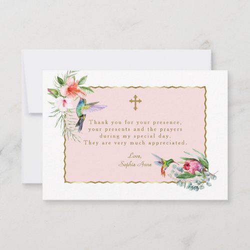 Tropical Floral Hummingbirds Gold Confirmation Thank You Card