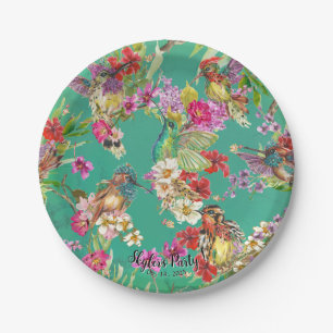 Tropical Floral Hummingbirds Watercolor Party Paper Plates