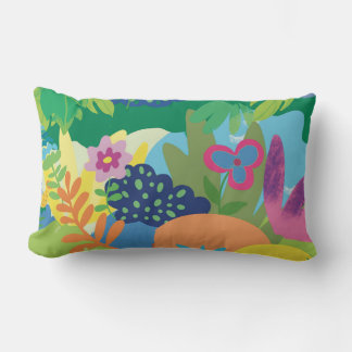 Tropical floral illustration, summer flowers lumbar pillow