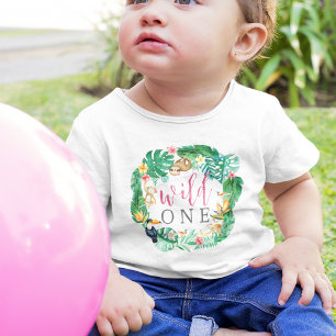 Tropical Floral Jungle Animals First Birthday Baby T-Shirt