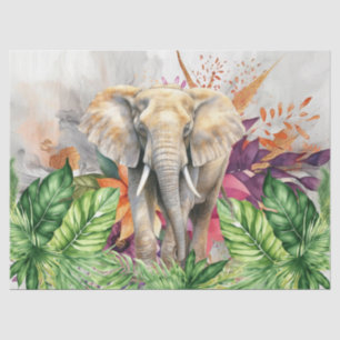 Tropical Floral Jungle Elephant Decoupage Tissue Paper