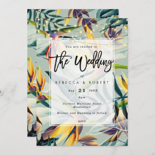 tropical floral jungle modern wedding invitation