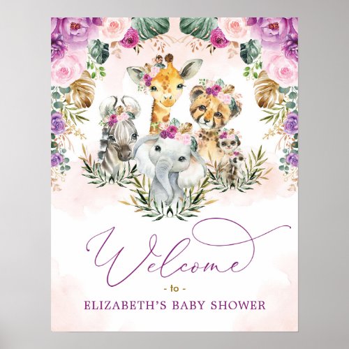 Tropical Floral Jungle Safari Baby Shower Welcome Poster