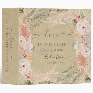 Tropical Floral Leaf Pampas Wedding Cookbook Kraft 3 Ring Binder