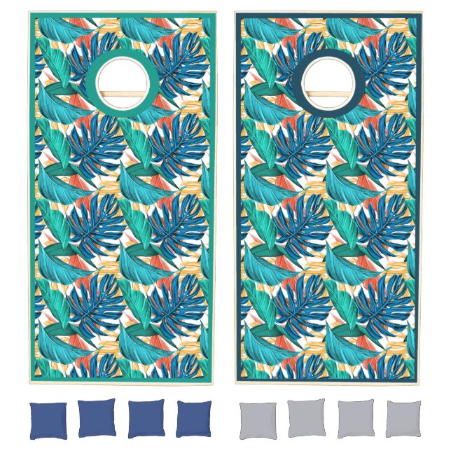 Tropical Floral Leaves Bean Bag Toss Game (Set)