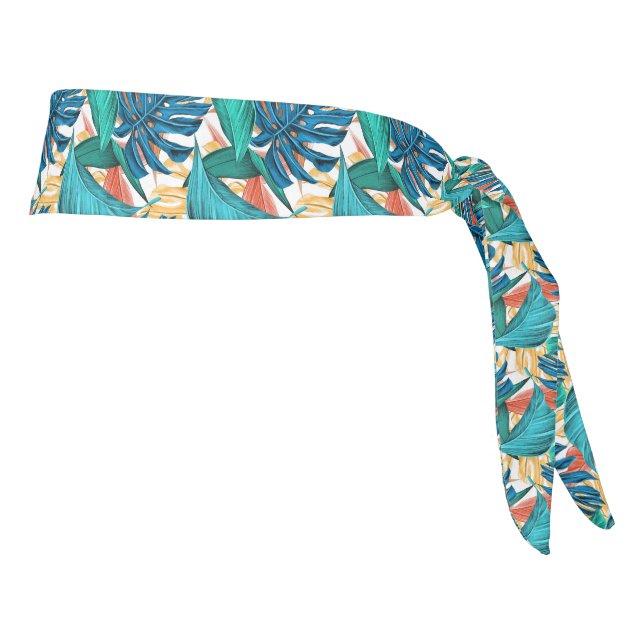 Tropical Floral Leaves Exercise Yoga Jog Tie Headband (Rotate 90)