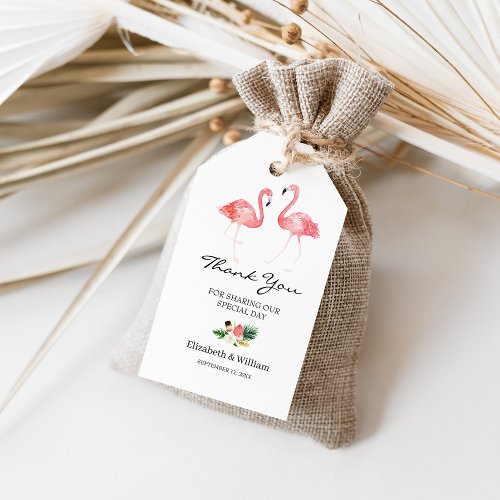 Tropical Floral Leaves Flamingo Favor Thank You Gift Tags