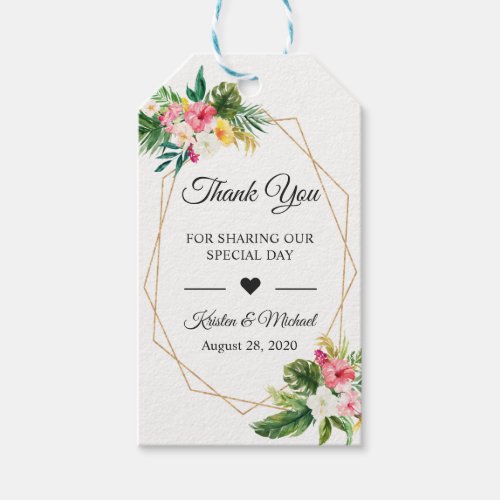 Tropical Floral Leaves Flamingo Wedding Thank You Gift Tags