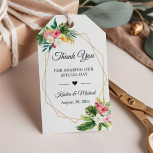 Tropical Floral Leaves Flamingo Wedding Thank You Gift Tags