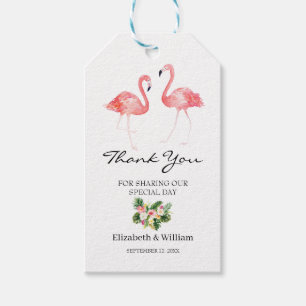 Tropical Floral Leaves Flamingo Wedding Thank You Gift Tags