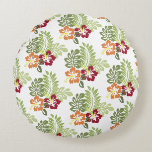 Tropical Floral Leaves Pattern Round Pillow
