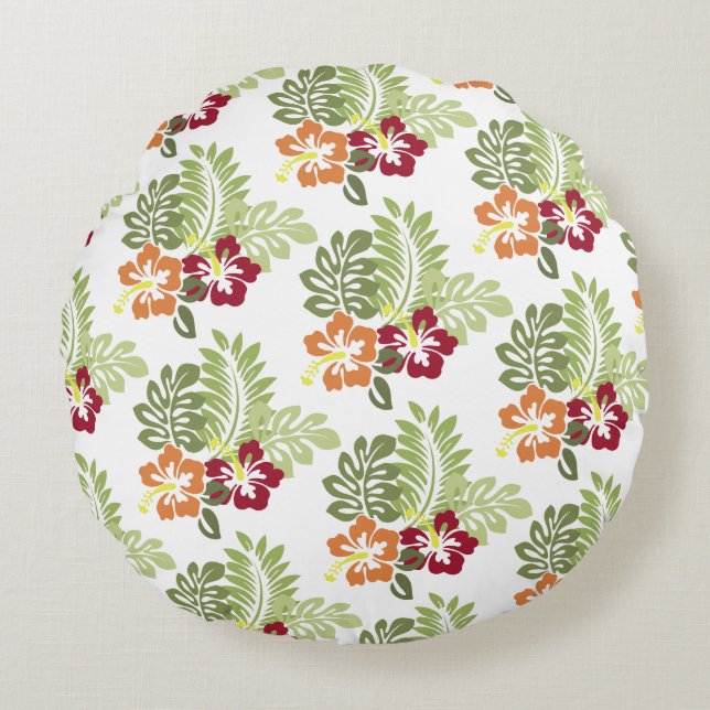 Tropical Floral Leaves Pattern  Round Pillow (Front)
