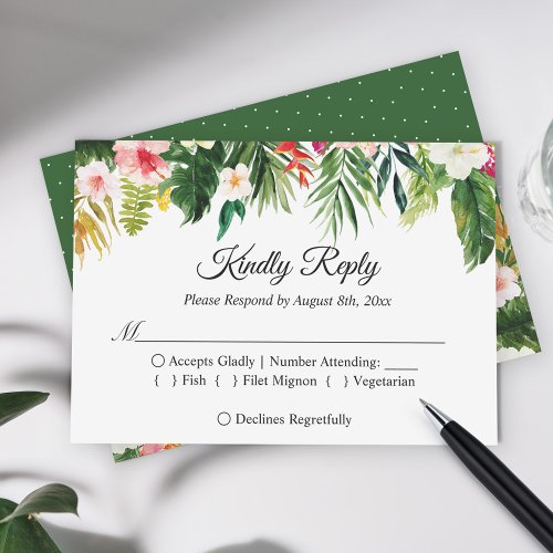 Tropical Floral Leaves Summer Wedding Reply RSVP Card