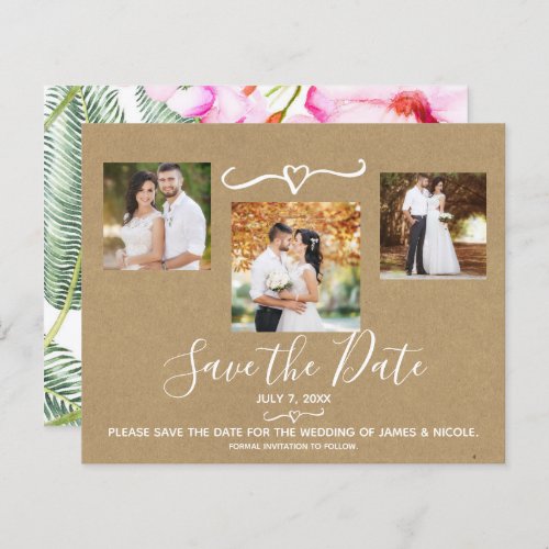 Tropical Floral Leaves Wedding Photo Save the Date