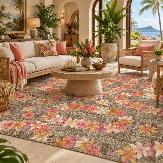 Tropical Floral Lei Tapa Pattern Rug