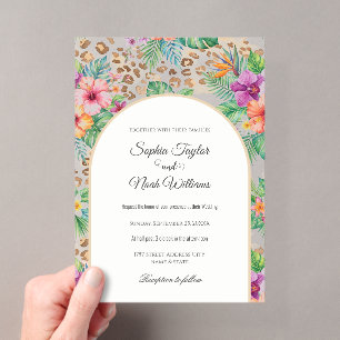 Tropical Floral Leopard Print Pattern Acrylic Invitations