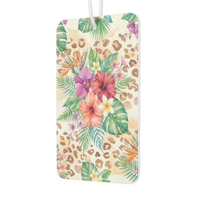 Tropical Floral Leopard Print Pattern Air Freshener (Left)