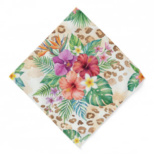 Tropical Floral Leopard Print Pattern Bandana