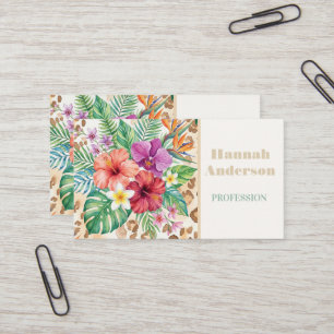 Tropical Floral Leopard Print Pattern Business Card