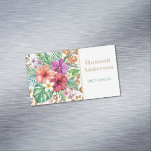 Tropical Floral Leopard Print Pattern Business Card Magnet