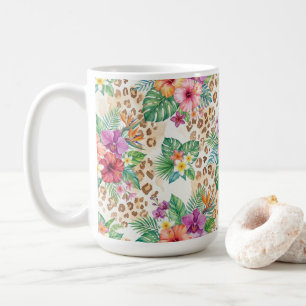 Tropical Floral Leopard Print Pattern Coffee Mug
