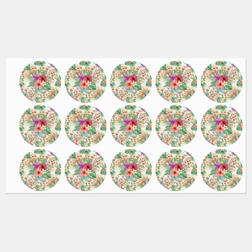 Tropical Floral Leopard Print Pattern Labels