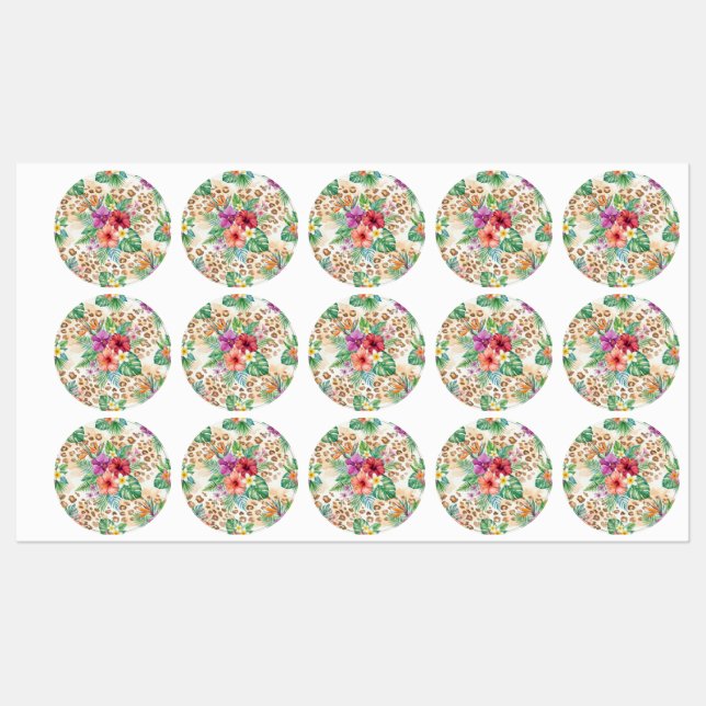 Tropical Floral Leopard Print Pattern Labels (Sheet)