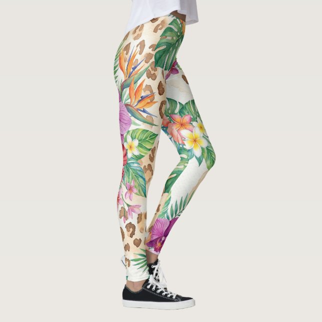 Tropical Floral Leopard Print Pattern Leggings (Right)