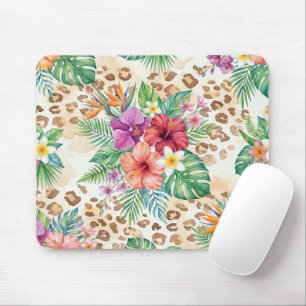 Tropical Floral Leopard Print Pattern Mouse Pad