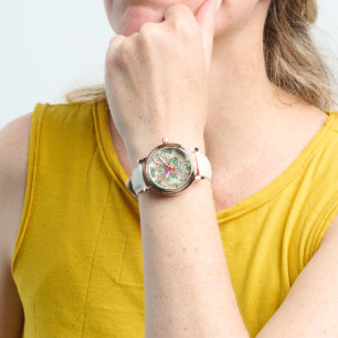 Tropical Floral Leopard Print Pattern Watch