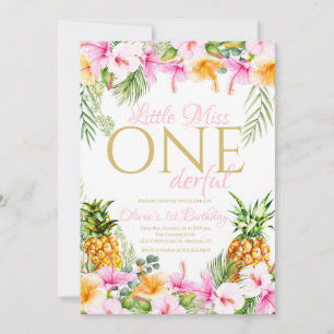 Tropical Floral Little Miss Onederful Birthday Invitation