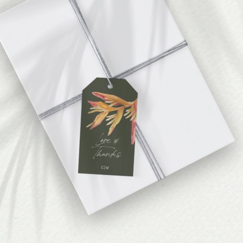 Tropical Floral Love Thanks Green Wedding Favor Gift Tags