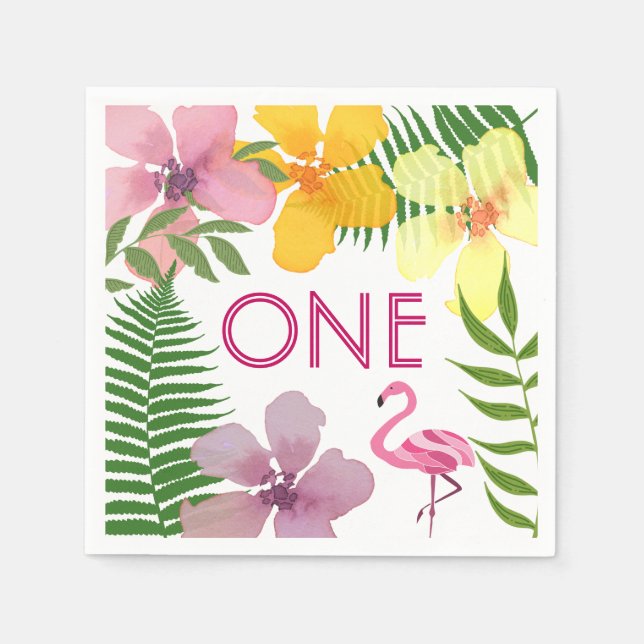 Tropical Floral Luau 1st Birthday Napkins (Front)