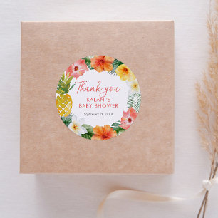 Tropical Floral Luau Baby Shower Classic Round Sticker
