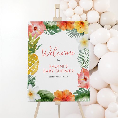Tropical Floral Luau Baby Shower Welcome Sign