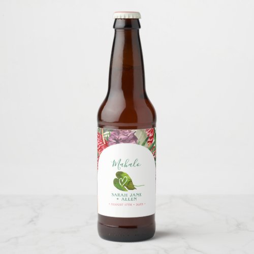Tropical Floral Luau  Beer Bottle Label