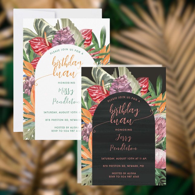 Tropical Floral Luau Birthday Invitation (Tropical vibe for your luau themed party. Great for pool parties and BBQ too.)