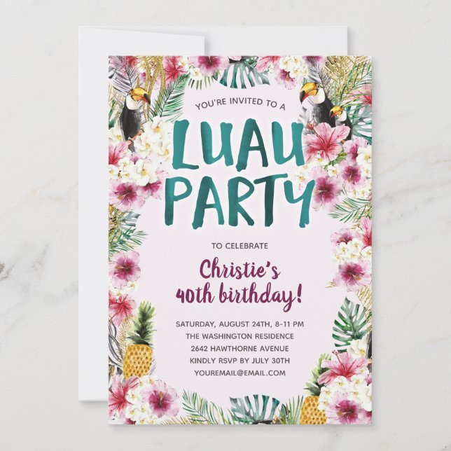 Tropical Floral Luau Birthday Party Invitation (Front)