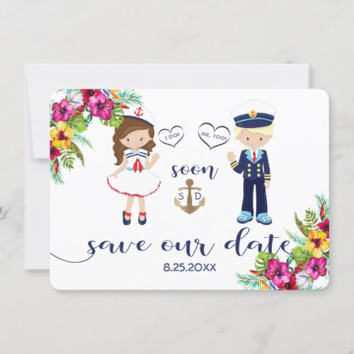 Tropical Floral Luau Navy Stripes Save the Date