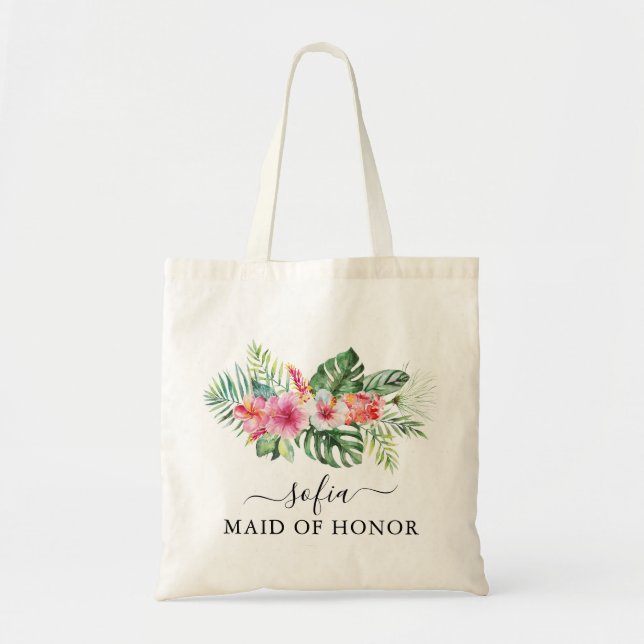 Tropical Floral Maid of Honor Tote Bag (Front)