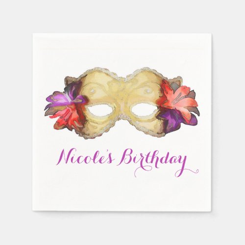 Tropical Floral Masquerade Mask Elegant Party Napkins